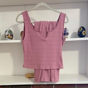 Pink Ribbed Tank Top and Shorts Set
